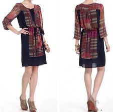 Maeve Anthropologie XS Rosalie Peasant Dress Mini Long Sleeve Boho Geometric O