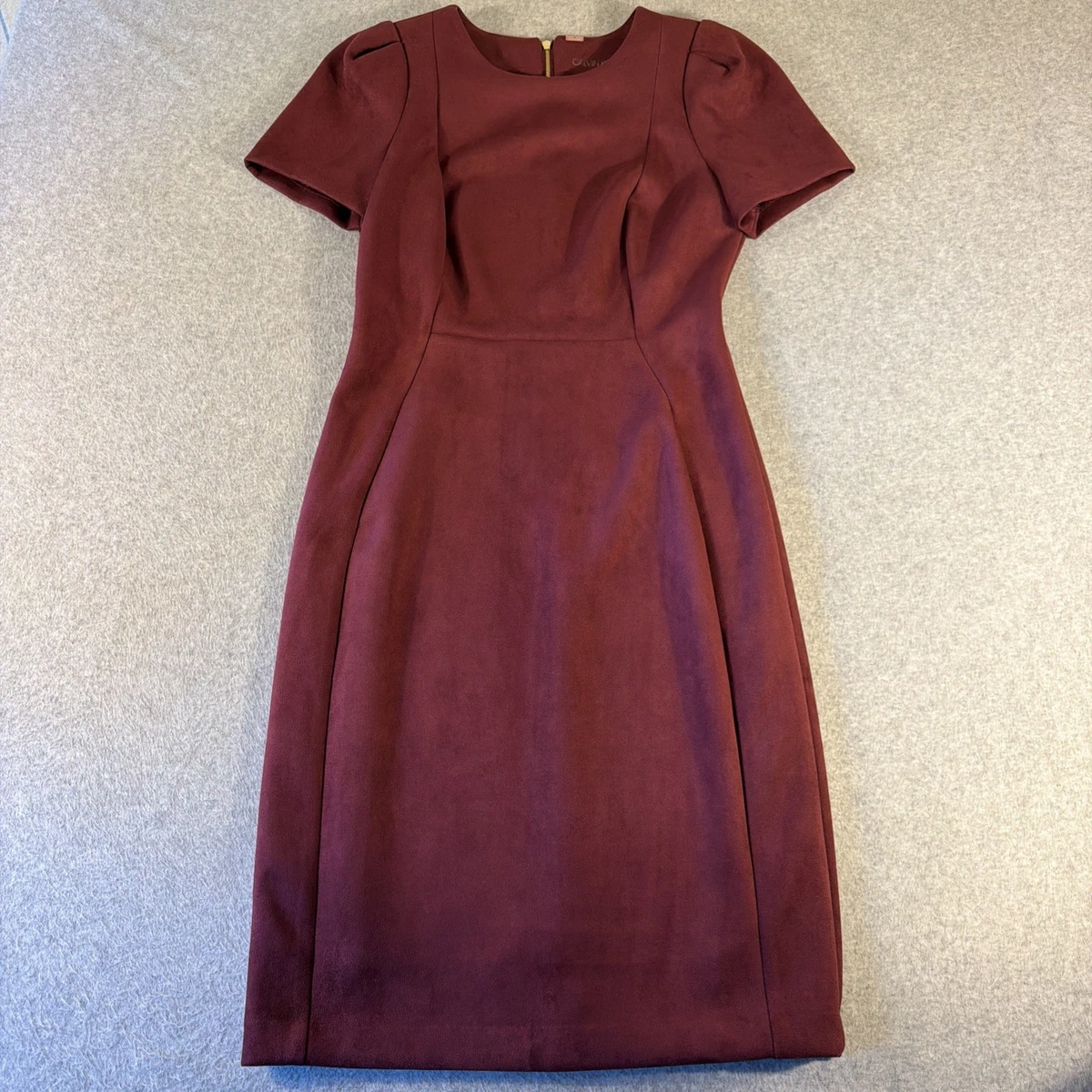calvin klein red velvet dress Calvin Klein Red Velvet Dress Sleeveless Mock Neck Ruffle Hem Size 6