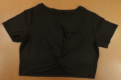 Real Essentials Womens Medium Black Short Sleeve Twisted Hem Cropped Tee New