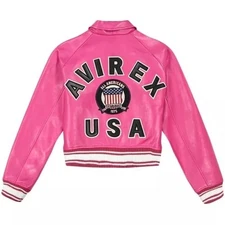 NEW Women's Pink Avirex Cropped Icon Leather Jacket