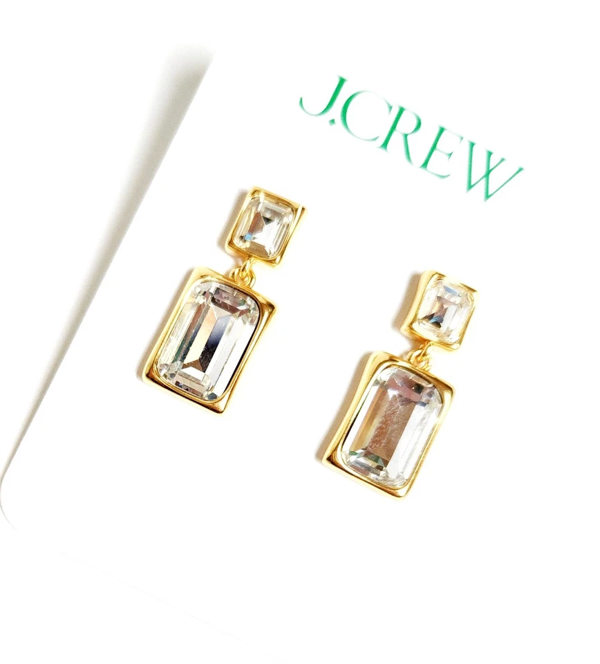 J.Crew 多面宝石吊坠耳环水晶多镀金黄铜全新带标签 — 第 4/4 张图片