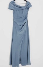 ASOS Edition Satin Bardo Wrap Maxi Dress In dusty blue Colour - Size 8 NEW 