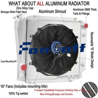 3 Row Radiator w/Fan Shroud Fit 1966-1977 1968 Ford Bronco Base 3.3L L6 5.0L V8