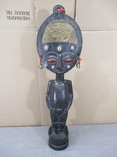 VTG Handcrafted African Folk Art Ashanti Akua'ba Fertility Doll Wood Statue H