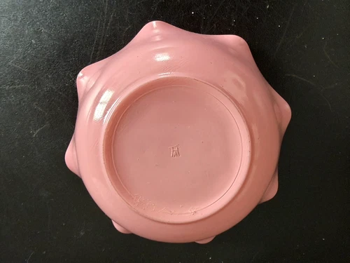 Vtg HAZEL ATLAS BOWL Crinoline Ripple Ruffled PINK &WHITE Milk GLASS 5.5" MCM