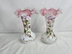 RARE Pair of Vintage Fenton Peach Crest Vases c. 1940-42, Charleton Rose
