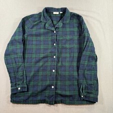 LL Bean Scotch Plaid Flannel Pajama Top Womens Large Tall Green Button LT