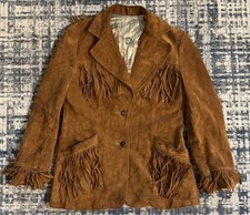 Vintage 70s Joo Kay Suede Leather Western Fringe Jacket Women s Size 14 Cowgirl