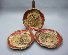 Vintage Florentine Coasters Red Gold Coasters/Trinket Dishes 4" (Set of 3) Italy