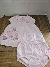 Vintage Carter's 6 Month Pink White Striped Dress Embroidered Flowers With Pants
