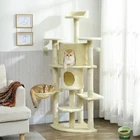 PawHut 62" Cat Tree, Multi-Level Cat Tower with Scratching Post, Beige