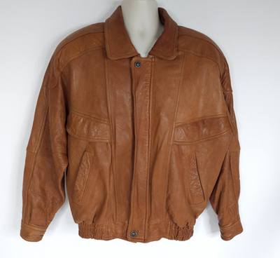 Vintage Big Tall Mens Bomber Jacket XL Brown Leather Soft Shell