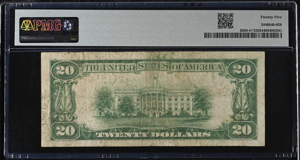 1928 $20 Dollar Federal Reserve STAR Note Chicago FR#2050-G* PMG 25 - Image 2 of 2