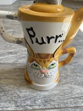 Cat Teapot Kit-Tea Tea Pot Ceramic Stacking Peggy Turchette 3 pc Cats Mug Lid