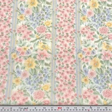 Daisy Kingdom Dogwood Stripe Floral Cotton Blend Fabric by the HALF YARD
