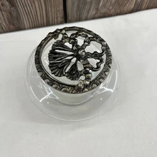 Vintage Glass Potpourri Jar with Pewter Lid Ribbon Bow Design Home Decor