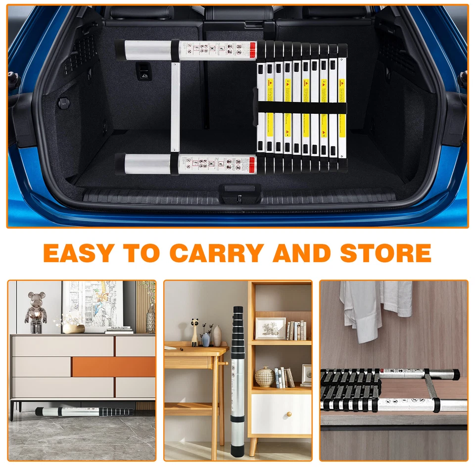 2.6m-5m portatile Heavy Duty Multiuso Alluminio Scala Telescopica Allungabile - Immagine 3 di 4
