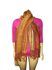 Idea Nuova Scarf Women's Knit Fringe Multicolor (Rust, Orange, Green, Yellow)