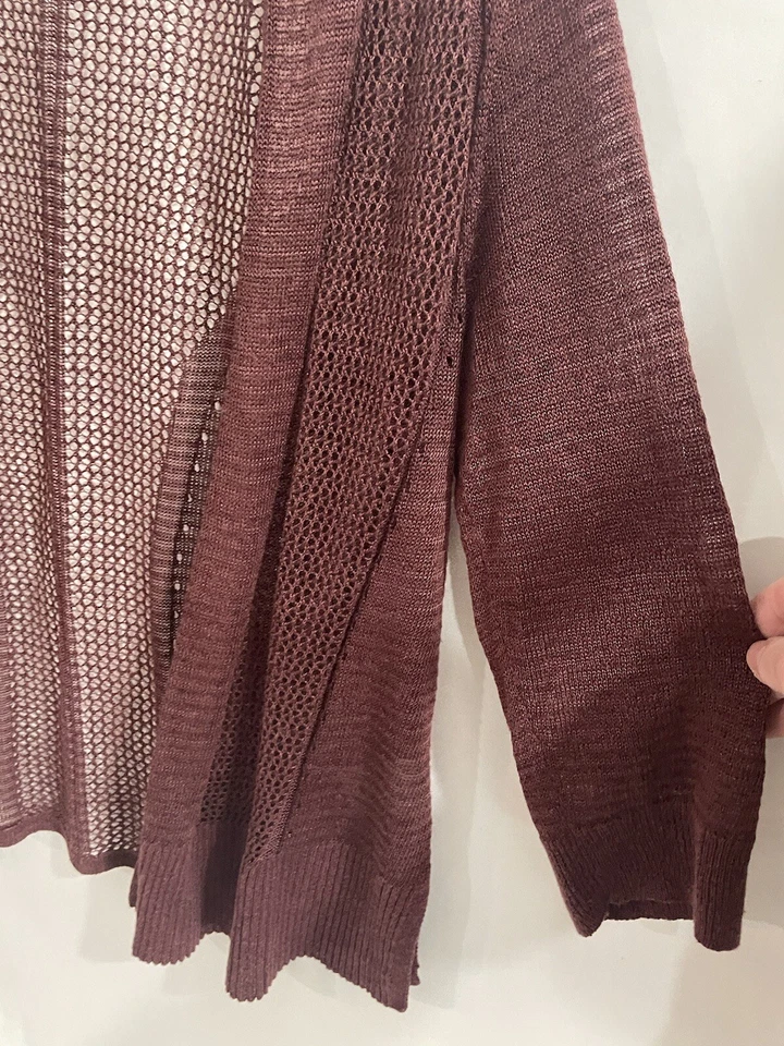 Alfani Burgundy Red  Lace Knitted Open Cardigan Size L 3/4 Sleeve - Image 2 of 4