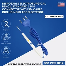 Diathermy ESU Cautery Electrosurgical Pencil with Blade Electrode Pack 100 Pcs