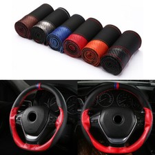 Microfibre Carbon Fiber Leather Car Steering Wheel Cover DIY for 15"in Men Women