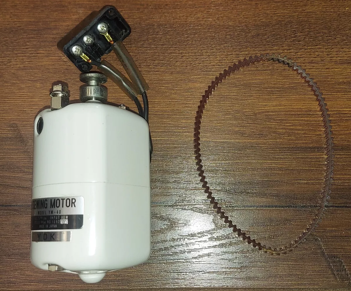 Genuine Made in Japan YM-40 Sewing Machine ~ Main Motor Assembly & Drive Belt Genuine Made in Japan YM-40 Sewing Machine ~ Main Motor Assembly & Drive Belt