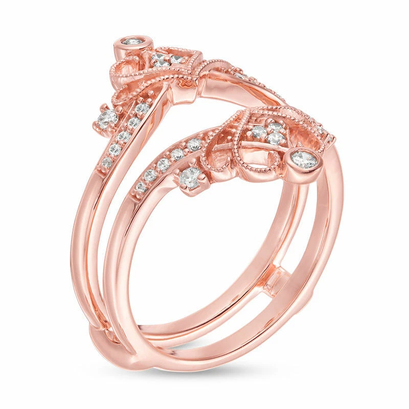 14K розовое золото 1/4 карата реальный бриллиант винтажный стиль Crown Solitaire Enhancer кольцо - Изображение 3 из 4