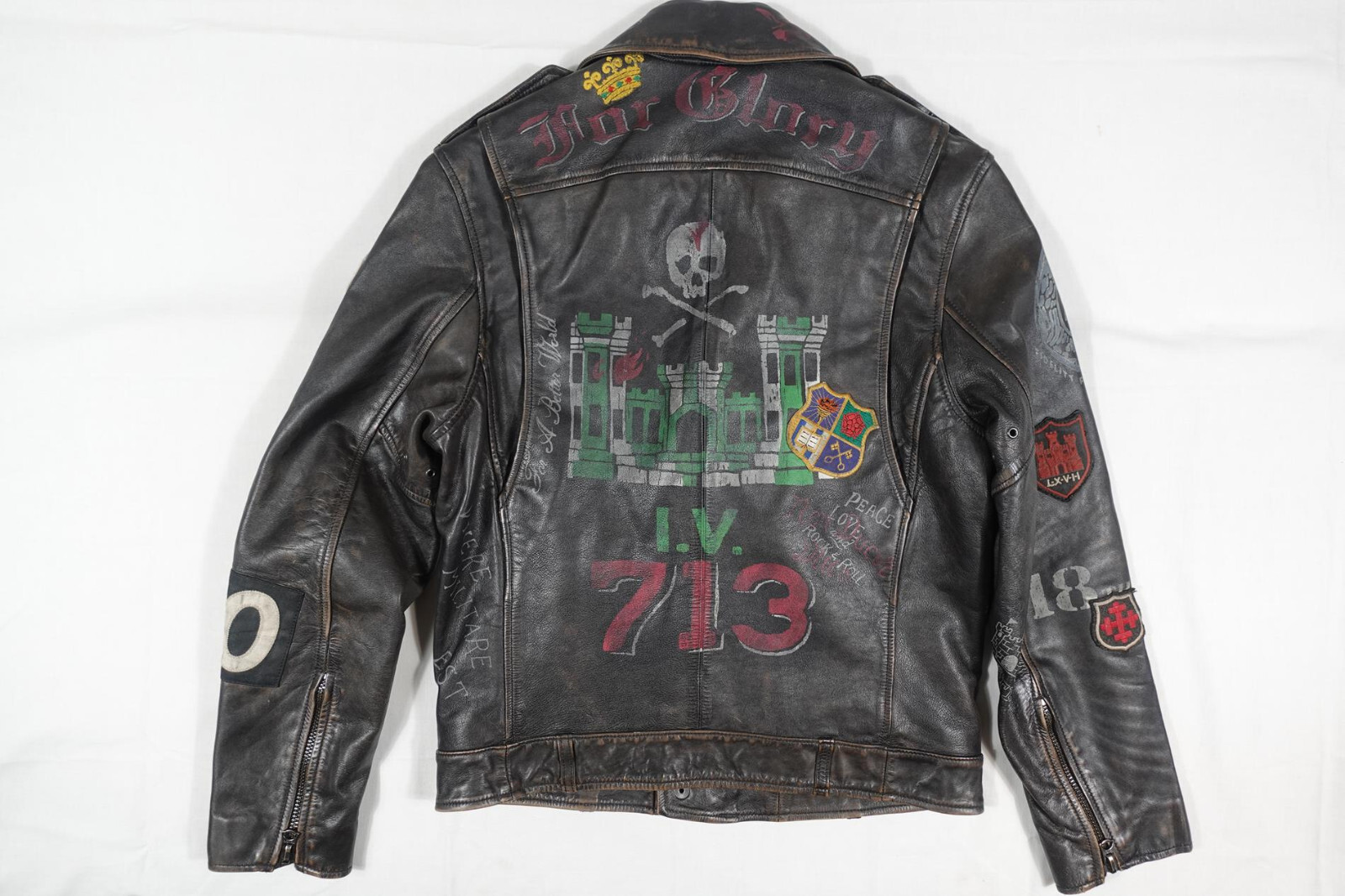 Polo Ralph Lauren Jacket Leather Moto Biker Varsity Skull Letterman RARE NWOT S image 2