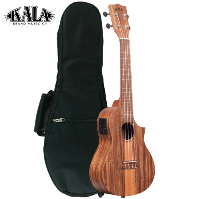 Kala Teak Tri-Top Florentine Cutaway Concert Acoustic Electric Ukulele with Bag