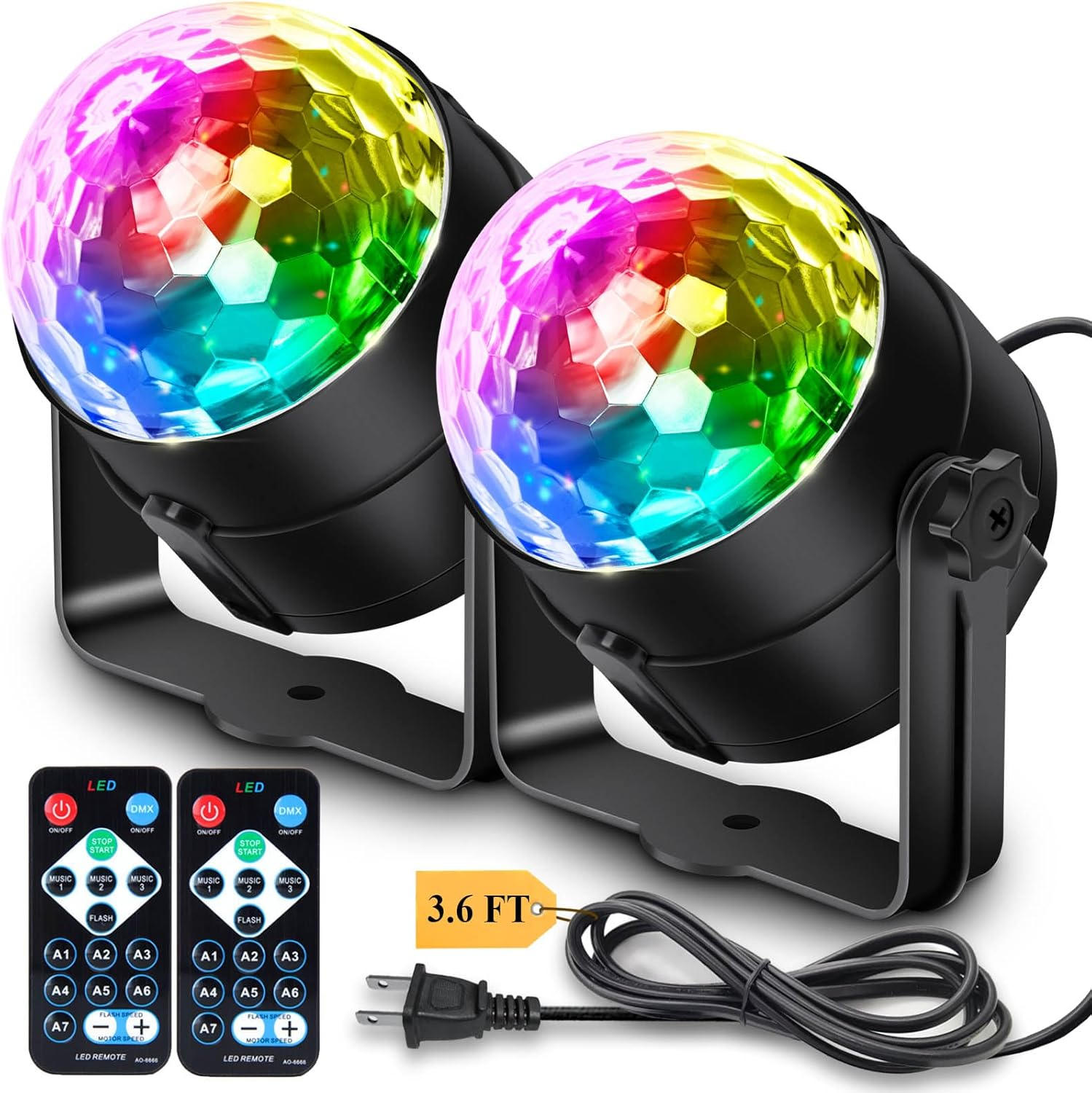 2 Pack Sound Activated Party Lights with Remote Control, Music Sync Disco Ball L