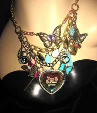 Betsey Johnson Boho Multi Charm Butterfly Statement Necklace