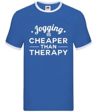 Jogging Is Cheaper Than Therapy - Mens Ringer - Running Sport Jogger Exercise