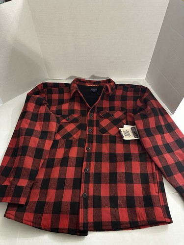 Smith's Workwear Flannel Shirt Jacket 2XL Red/Black Plaid Sherpa Lined Fleece