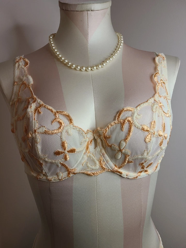 Новый винтажный '96 Victoria's Secret атласный вышитый бюстгальтер/трусики комплект 34C/ Sm - Изображение 3 из 4