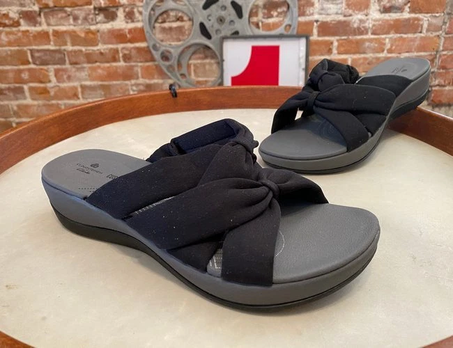 Clarks Cloud Steppers Black Arla Dristi Jersey Slide Sandals 9W