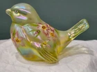 Vintage Fenton Yellow Opalescent Iridescent Bird Glass Figurine Hand Painted