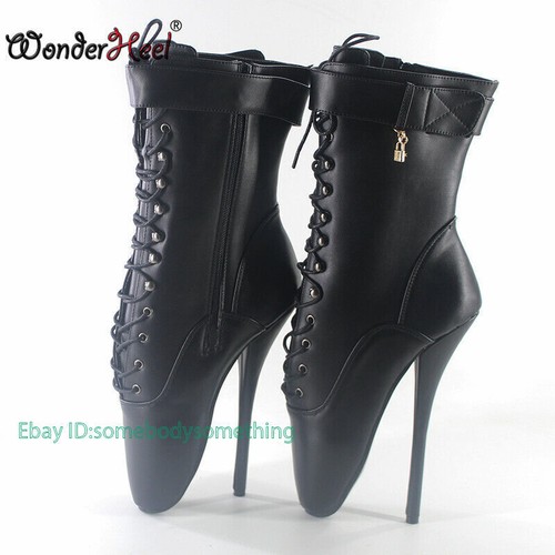 7" Stiletto Heel Fetish Patent Leather Clubwear Women Training Ankle Ballet Boot - Picture 5 of 27