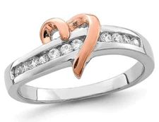 Sterling Silver White and Yellow Polished Heart Ring