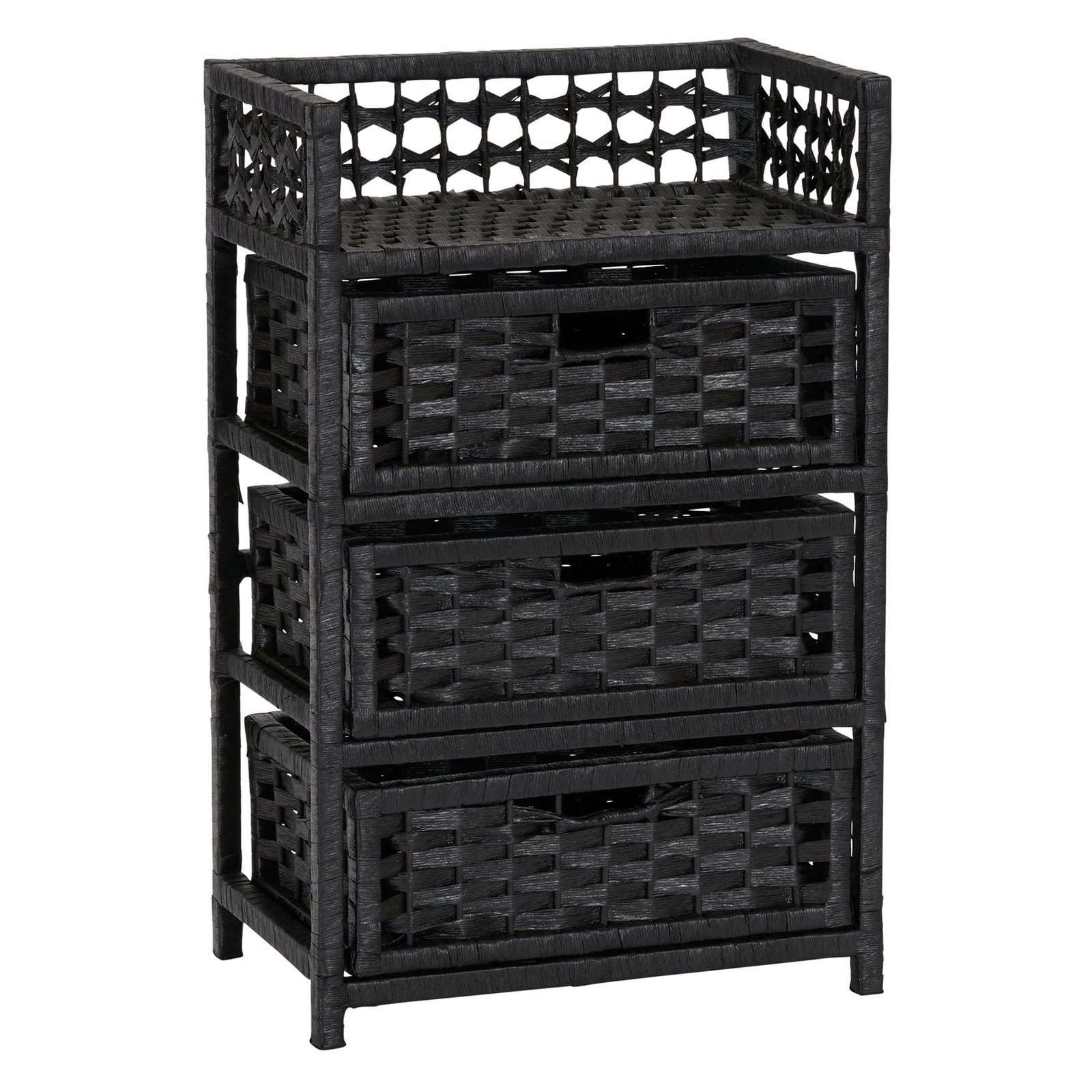 Hand-Woven Paper Rope 3-Drawer Chest, Black Stain