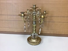 Vintage USA Villy Brass 4 Arm Candleabra with Sunflower Design Base & Crystals