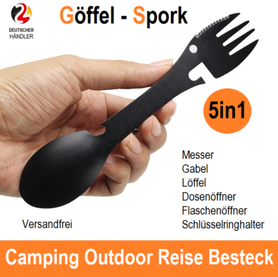 5in1 Essbesteck Göffel Camping Outdoor Spork Besteck Feldbesteck Gabel Löffel