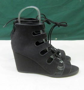 black lace up wedge heels