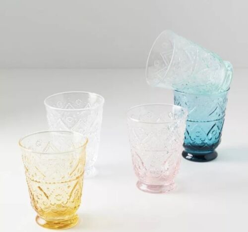 Neu Anthropologie Bombay mundgeblasenes Glas dunkel türkis blau Saftgläser 4er Set - Bild 6 von 8