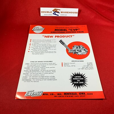 #ad Energy Hydraulics Model quot;CVPquot; Directional Control Valve HC 7A Form Flier Ad $14.99