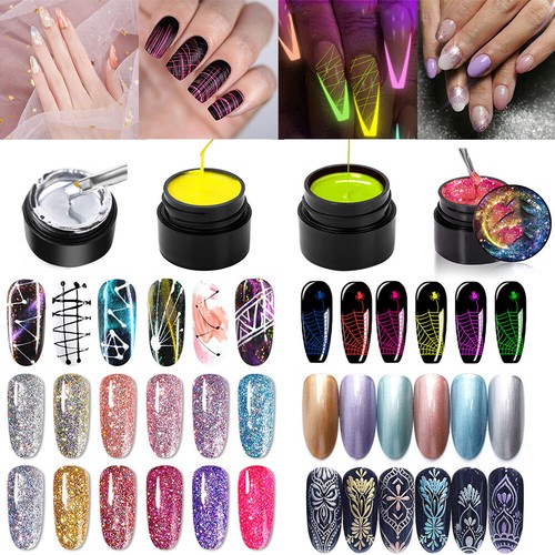 Damen Metall Nagel Spinne Gel UV LED Nagellack Bemalen Zeichnen Line Kleber ≥