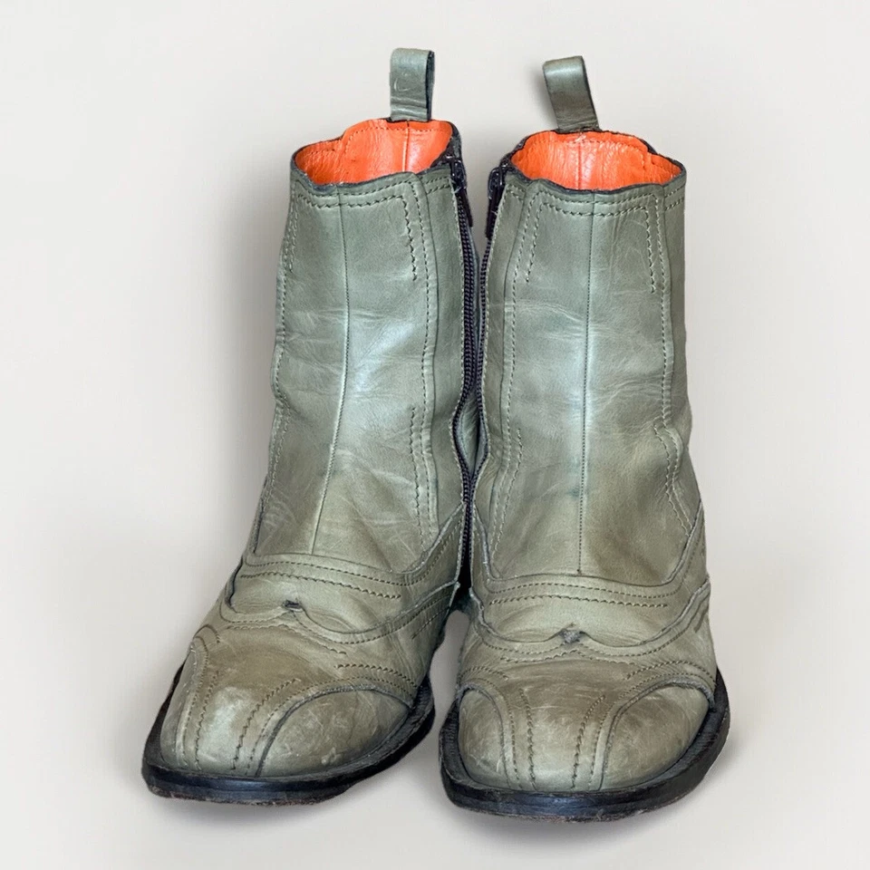 Vintage Kenzo Olive Green Leather Ankle Boots Wingtip Pointed Toe Sz 8W/6.5M - Image 4 of 4