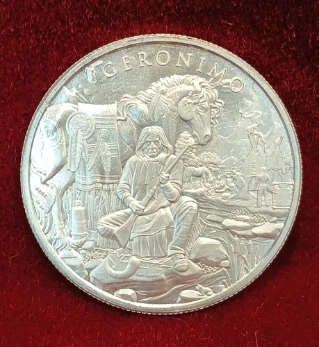 LEGENDARY WARRIORS - GERONIMO - 1 Troy Ounce .999 Fine Silver Round.  Nice!