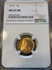 1917 Lincoln Wheat Cent Small Cent NGC MS 65 RB Bronze Philly Cert 6926263-003