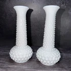 Pair of Vintage E.O. Brody Co. White Milk Glass Hobnail Bud Vases 7.5”