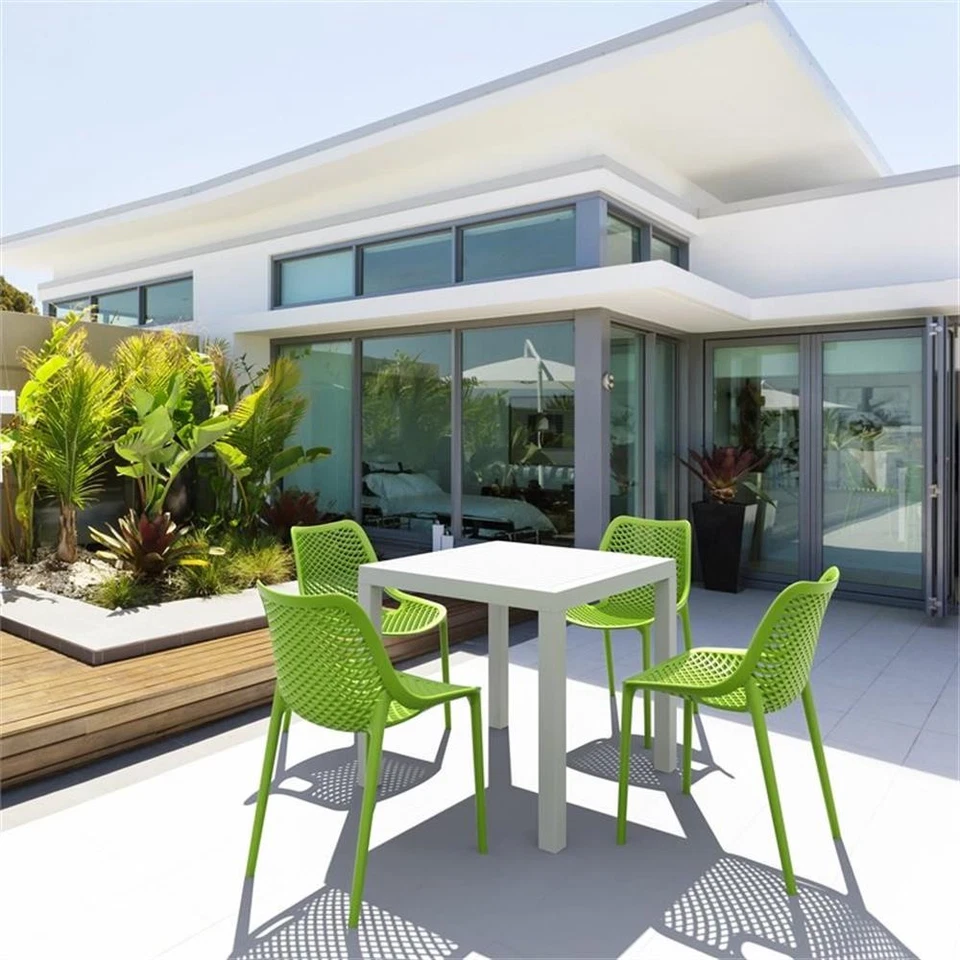 Compamia Air Mix Square Dining Set with White Table and 4 Tropical Green Chairs - Image 2 of 4